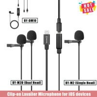 BOYA BY-M2/BY-M2D/BY-DM10 Dual Head Lavalier Condenser Microphone Audio Record Mic Single Head Compatible with Smartphone MIc