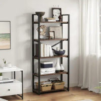 5 Tier Bookshelf Rustic Industrial Style, Storage Shelves, Metal Book Shelves Bookcase Book Shelf Display Shelf