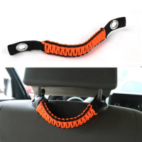 New 1Pcs Car Inner Accessories Seat Headrest Grab Handle For Jeep Wrangler JK 2007-2017 PVC Rope+Oxford Cloth Orange Color