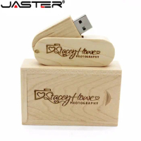 JASTER 1PCS free custom logo rotatable Wooden USB Flash Drive 2.0 pendrive 8GB 4GB 32GB 64G 16GB U disk photography wedding gift