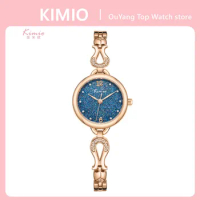 KIMIO Women Watch Luxury Brand Rhinestones Bracelet Fashion Starry 2022 New Rose Gold Ladies Quartz Watch For Female Student