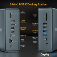 iDsonix 15 in 1 USB C 3.0 Docking Station 4K HD DisplayLink Dock Station Support M1/M2 Dual Monitor Thunderbolt 3 Hub For Laptop