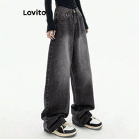 (Trendy) Lovito Casual Jeans Cat's Whiskers Pocket Jeans for Women L106AD1240