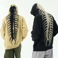 American Retro Men's Centipede Pattern Hooded Sweater 2024 Spring New Fashion Knitwear Tops Y2k Harajuku Unisex Trend Streetwear
