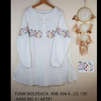 New TUNIK PUTIH JUMBO BORDIR KANCING TIGA ATASAN JUMBO BLUS JUMBO PUTIH TU