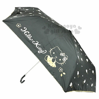 小禮堂 Hello Kitty 抗UV彎把折疊雨陽傘《黑.點點裙.花邊》折傘.雨傘