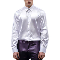 Sophisticated Satin Silk Men's Dress Shirt Slim Fit Long Sleeve Ideal for Parties and Special Occasions (110 characters)