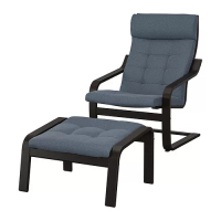 POÄNG 扶手椅及腳凳, 黑棕色/gunnared 藍色