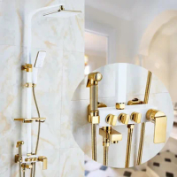 Bathroom Shower head SDSN White Gold Bathroom Sprayer Quality Brass Shower Faucet Rainfall Black Gold Bath Shower faucet set