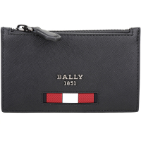 BALLY Babe 紅白條紋塗層再生牛皮卡片夾/零錢包(黑色)