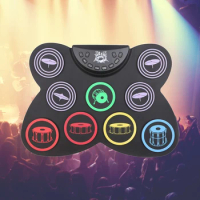 Portable Drums Pedal Controller Pad Digital Drum Kit USB with Drum Sticks Touch Sensitivity Great Holiday Birthday Gift for Kids