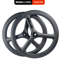 24'' Road Bicycle Parts 24inch 507 Trispokes 11 Speed Carbon Fiber Wheel Recumbent Bike 100/135mm Rim Disc Brake T700 BESKARDI