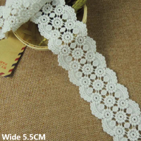 5.5CM Wide High Quality White Cotton Embroidered Fabric Lace Edge Trim Fringe Ribbon Dresses Curtains Sofa Sewing Applique Decor
