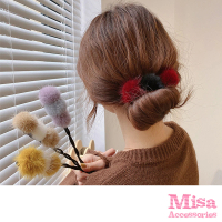 【MISA】撞色盤髮器 毛絨盤髮器/韓國設計可愛撞色毛絨球球丸子頭盤髮器 盤髮夾(4色任選)