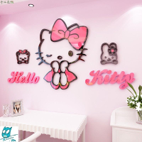 卡通kitty房壓克力壁貼 3d立體墻貼 自粘臥室牆壁貼畫 床頭女房貼紙 房間裝飾
