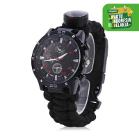 Paracord Jam Tangan 5in1 Gelang Kompas Outdoor Camping - Hitam