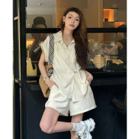(COD) Fashionable and stylish casual suit for women, new summer style, loose linen shirt + shorts tw