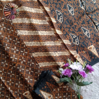 kain batik cap tulis bahan viscose semi sutra motif sogan 3 D dimensi 3d khas trusmi cirebon