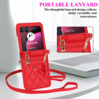 Crossbody Lanyard Card Bag Leather Case for Motorola Razr 40 Ultra Moto Razr40Ultra 5G Shoulder Rope Protection Wallet Cover