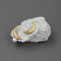 S.EAST SUN 925 Sterling Silver Handmade Natural Freshwater Pearl moon asymmetric Earrings Fashion popular female jewelry