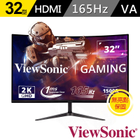 【ViewSonic 優派】VX3218C-2K 32型 VA 2K 165Hz 曲面電競螢幕(1500R/內建喇叭/FreeSync)
