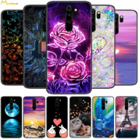 For Xiaomi Redmi Note 8 Pro Case Black TPU Soft Flowers Cover For Redmi Note8 Pro Silicone Cases Note8pro Phone Shockproof Capa