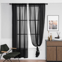1pc Sheer Black Chiffon Curtain,Elegant Window Treatment for Living Room and Bedroom Decor,Rod Pocket ,Transparent Gauze Curtain