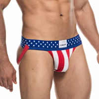 Men's Jockstrap Athletic Supporters Underwear, Sexy USA Flag Gym Workout Breathable Performance Jock Strap G String Thong Gay