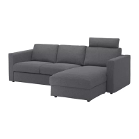 VIMLE 三人座沙發附躺椅, 附頭靠墊/gunnared 灰色, 252x98x48 公分