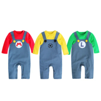 【Baby 童衣】任選 男寶寶假吊帶卡通造型長袖連身衣 12021(草綠)