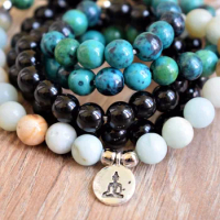 Fashion Matte Amazonite Bracelets 108 Mala Beads Bracelet Black Onyx Bracelet Yoga Mala Prayer Beads Bracelets Buddha Jewelry