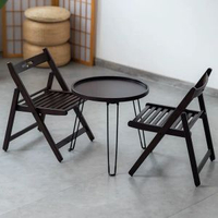 全城熱賣 - 北歐輕奢網紅折疊戶外露營可攜式茶几竹實木陽臺庭院迷你小圓桌子胡桃色45cm高圓幾+2個胡桃色小折疊椅