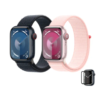 鋼化保貼組【Apple】Apple Watch S9 LTE 41mm(鋁金屬錶殼搭配運動型錶環)