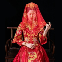 新娘紅蓋頭結婚復古刺繡軟頭紗高檔秀禾服喜帕中式婚禮紅色蒙頭巾