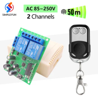 433MHz Universal Wireless Remote Control Switch AC 110V 220V 2CH Relay Receiver and 50m Transmitter for Light/Garage Gate/Crane