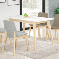 Boden-明斯4尺北歐風白色岩板實木餐桌/工作桌-120x80x75cm