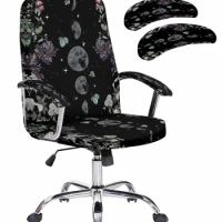 Lunar Flowers Plants Retro Stars Black Elastic Office Chair Cover Gaming Computer Chair Armchair Protector Seat Covers