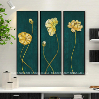 Tranh canvas Tranh bộ 3 hoa sen vàng tối giản Tranh decor phòng khách.Tranh canvas treo tường phòng 