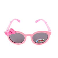 【Z-POLS】兒童流行橡膠軟質彈性舒適大蝴蝶結粉設計 頂級Polarized偏光抗UV400太陽眼鏡(兒童專用偏光眼鏡)