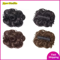 JIYAN2866 วิกผมทรงมวยธรรมชาติ ขนสังเคราะห์ฟู พร้อมกิ๊บติดผม สีน้ำตาล สำหรับผู้หญิง