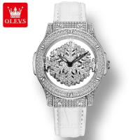 OLEVS 9938 Fashion Quartz Watch Gift Genuine Leather Watchband Round-dial