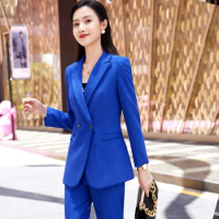 IZICFLY New High Quality Autumn Winter 2 Pieces Set For Women Work Wear Slim Business Office Blazer And Pant Clothes Outfit
