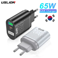 USLION 65W GaN Charger Tablet Laptop Fast Charger Type C PD Quick Charger EU/KR Specification Plugs Adapter For Samsung iphone