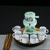 青瓷時來運轉半全自動茶具套裝石磨懶人泡茶器 整套陶瓷茶盤家用