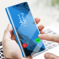 Smart Transparent Mirror Flip Case For Samsung Galaxy A72 A71 A52 A51 A42 A41 A32 A22 A21 A12 A03s Luxury Anti Fall Phone Cover
