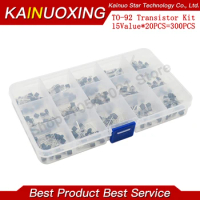 15Value TO-92 Transistor Assorted Kit 2N2222 S9012 S9013 S9014 S8050 S8550 2N3904 2N3906 2N5401 2N5551 A42 A92 A1015 C1815 13001