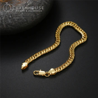 925 Sterling Silver/ 18K Gold Plated Bracelets For Man Women 6mm Sideways Link Chain Bracelet &amp; Bangle Wristband Fashion Jewelry