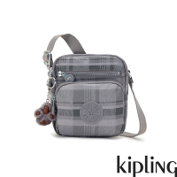 Kipling 輕灰蘇格蘭紋多袋小巧斜背包-RON
