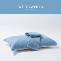 【WEDGWOOD】葡萄牙製LOGO刺繡枕巾二件組 藍(50x80cm)