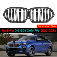 Dry Carbon Fiber Front Bumper Grille Kidney Hood Racing Replacement 1/2 Slat Grills for BMW X6 G06 X6M F96 Competition 2020-2023